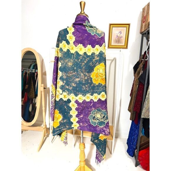 Vintage Abstract Floral Tie-Dye Wrinkled Scarf - Picture 3 of 3